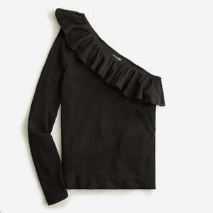 J. Crew NWT One-Shoulder Ruffleneck Top in Vintage Rib